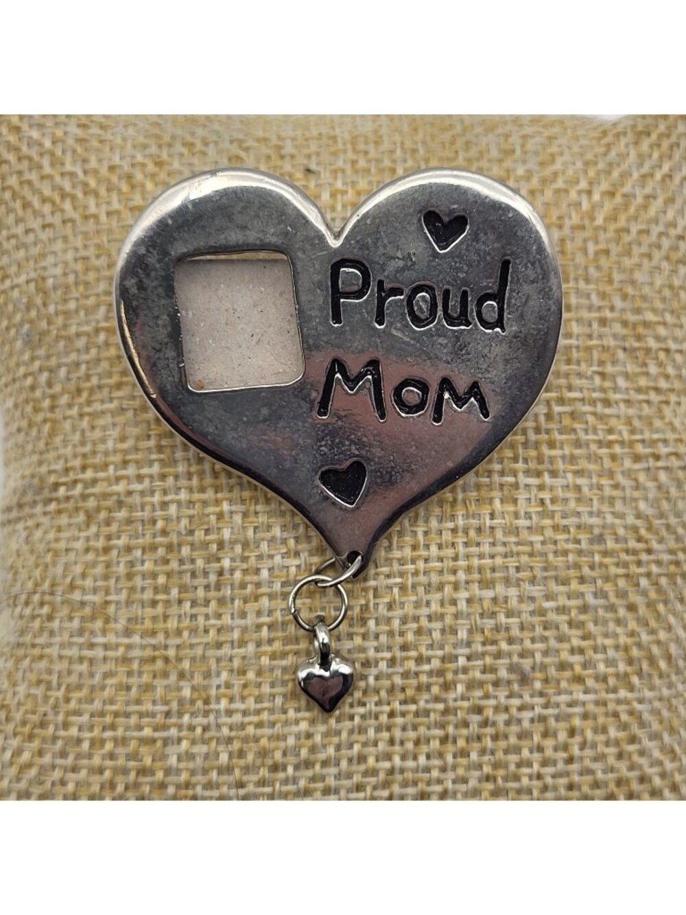 Adorable Proud MOM Photo frame brooch pin heart silver plated Mothers day